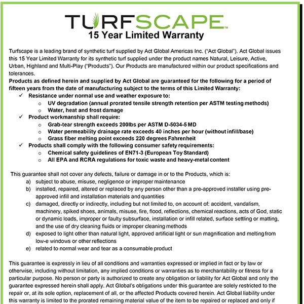 Turfscape Warranty