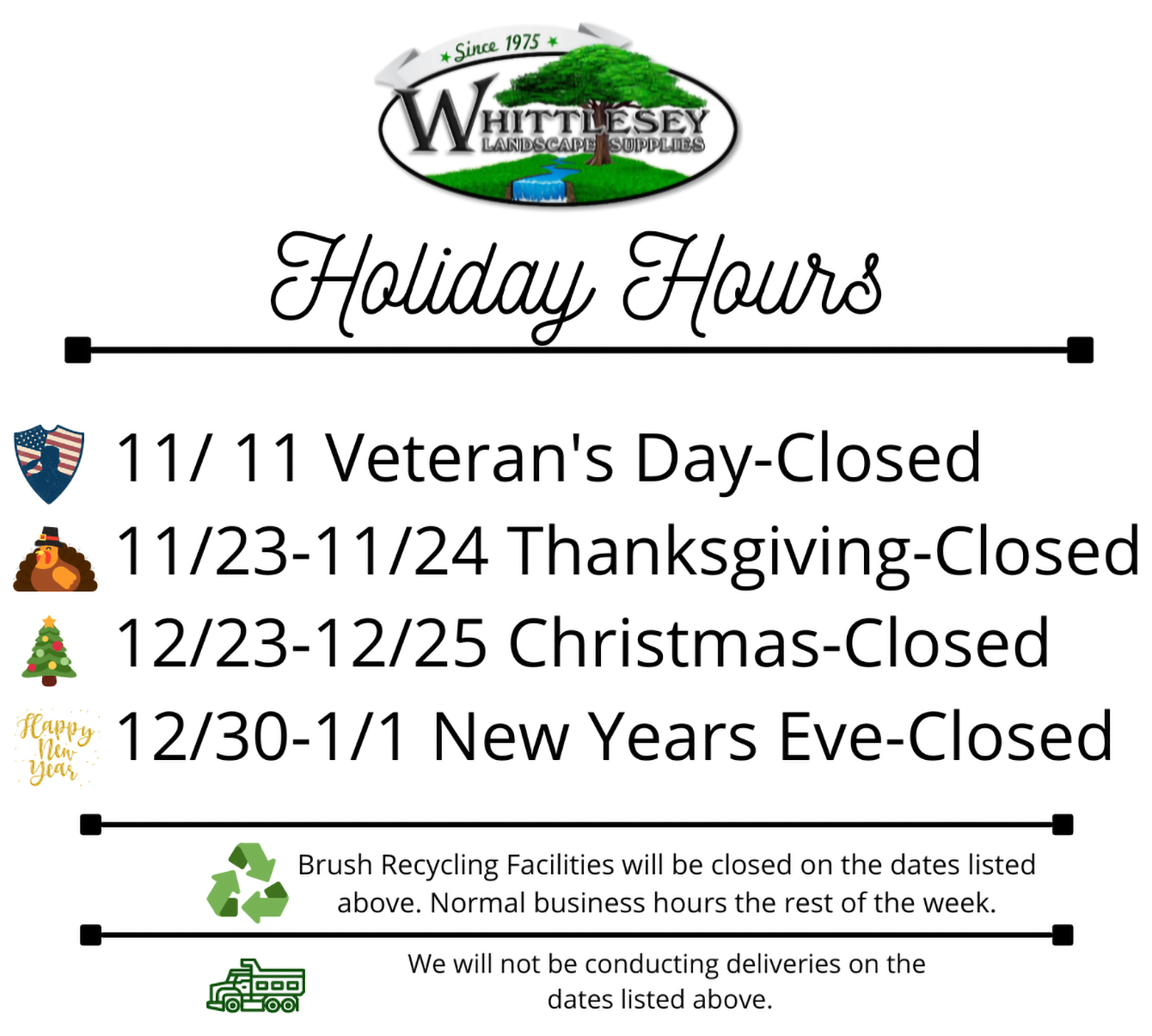 Whittlesey 2022 holiday hours.